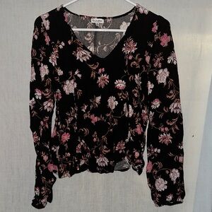 Black and Pink Floral Blouse
